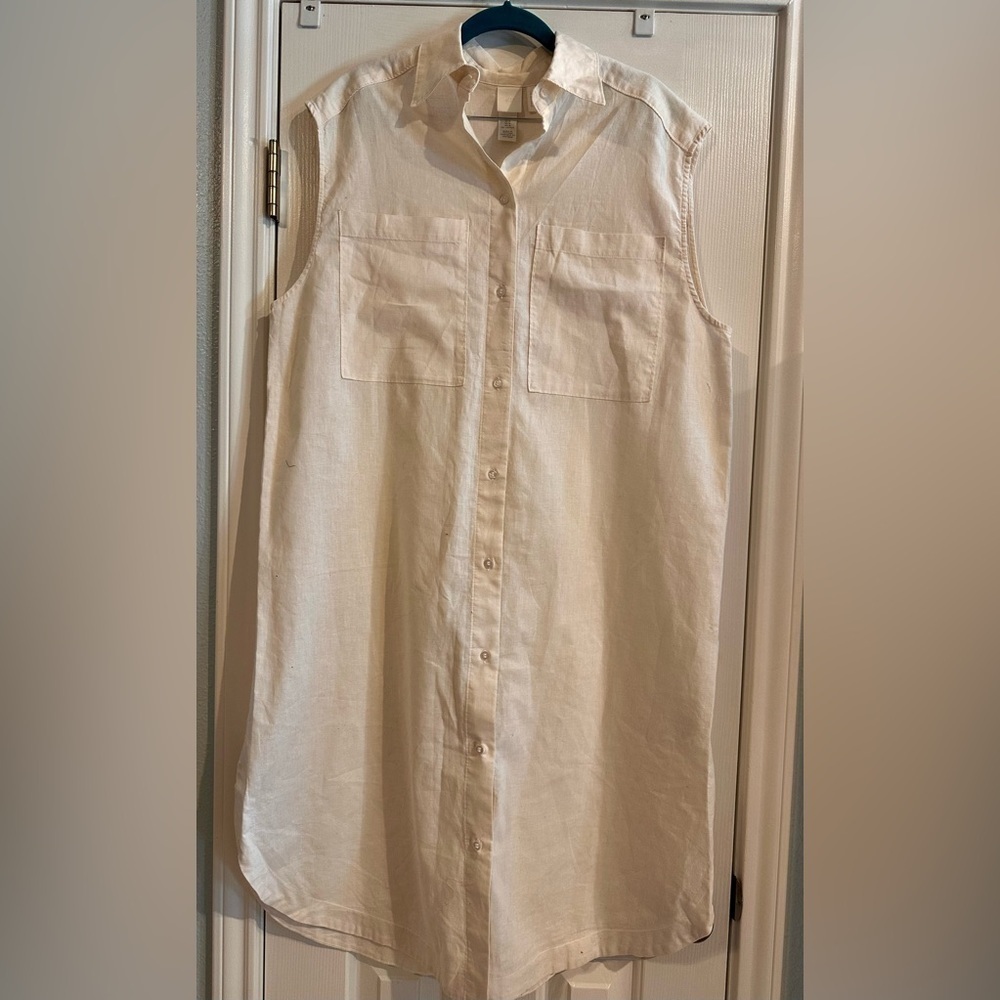 H&M Cream Midi Linen Cotton Blend Sleeveless Button Down Women’s M Summer Beach